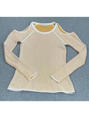 Etcetera Women's M Yellow Cream Mesh Knit Cold Shoulder Long Sleeve Top